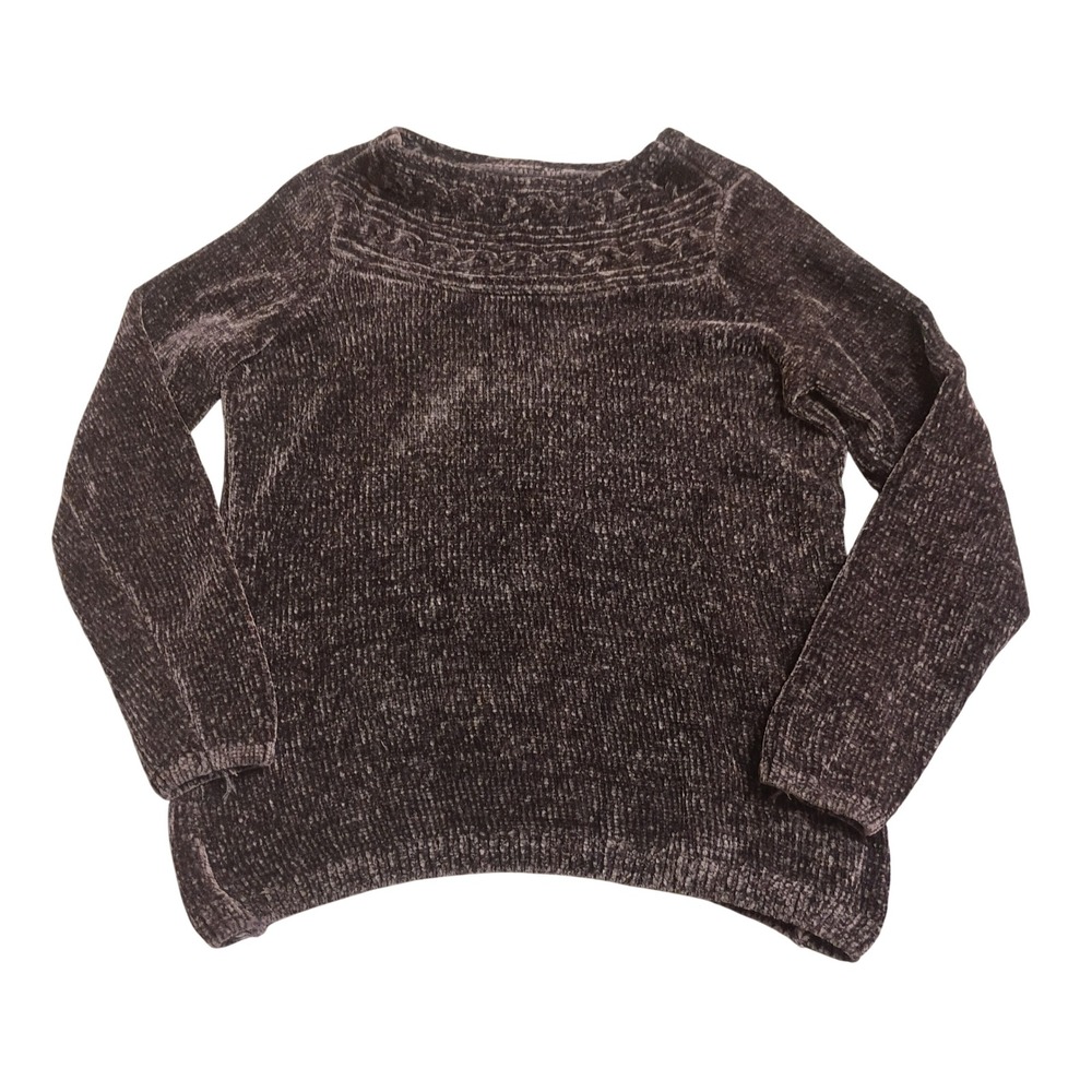 Croft & Barrow Chenille Sweater Womens Medium Purple Cable Knit Yoke Pullover